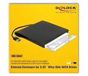 DeLock 42603 černá / Externí box pro Slim SATA mechaniky / 5.25" / 9.5 mm / USB-A 3.2 Gen 1 (5 Gbit/s)