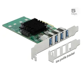 Delock PCIe x4 / Řadič USB / 4x USB 3.0 Typ-A / Nízkoprofilový