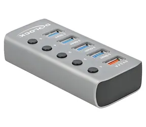 DeLock 63262 / USB hub / 4× USB-A + 1× rychlonabíjecí port / USB 3.2 Gen 1 / kovový
