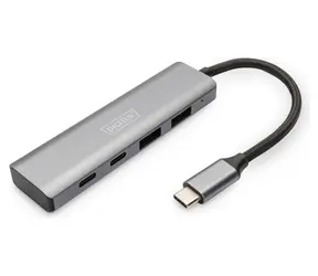 Digitus DA-70245 stříbrná / USB-C hub / 4 porty / 2x USB-A / 2x USB-C / USB 3.2 Gen 2 10Gbps