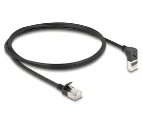 DeLock černá / Síťový kabel / Cat.6A S/FTP / Slim / RJ45 rovný - RJ45 úhlový 90° / 1 m