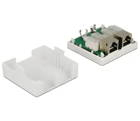 Delock Síťová zásuvka 2x RJ45 bílá / Síťová zásuvka / Cat.6 / stíněná / na omítku
