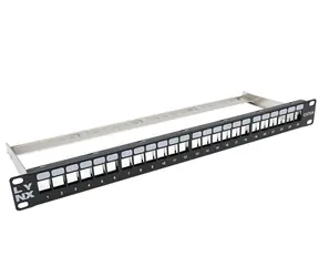 LYNX PP19-24NS-LYNX černá / Patch panel / 24 portů / Cat5e/6/6A/7 / STP / 1U / 19" / vyvazovací lišta