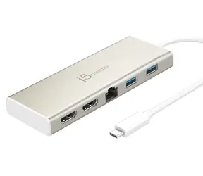 J5Create USB-C Dual HDMI Multi Dock bílá / Dokovací stanice / 2x HDMI / 3x USB-A / RJ-45 / hliník