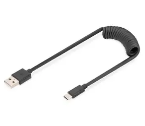 Digitus USB-A - USB-C / Datový kabel / Pružinový / TPE / USB 2.0 / PD 60W / 1m