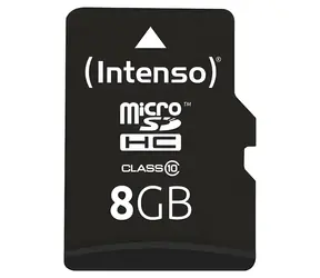 Intenso microSDHC 8GB / Paměťová karta / Class 10 / SD adaptér / 20 MB/s