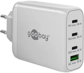 Goobay 65556 bílá / GaN nabíječka / 100 W / 3x USB-C PD + 1x USB-A QC