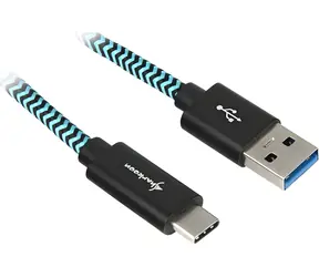 Sharkoon Alu Braid černá, světle modrá / Nabíjecí a datový kabel / USB-A - USB-C / USB 3.2 Gen 2 10Gb/s / 0,5 m
