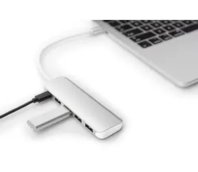 Digitus DA-70242-1 stříbrná / USB rozbočovač / USB-C / 4 porty / USB 3.0 / PD