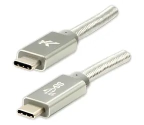 Logo USB-C na USB-C stříbrná / USB kabel / Power Delivery 100W / 10 Gb/s / 1m / nylonové opletení