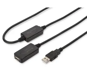 Digitus USB-A černá / Prodlužovací kabel / USB 2.0 / 20 m / aktivní (repeater)