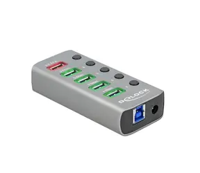 DeLock 63263 šedá / USB hub / 5× USB-A + USB-C / USB 3.2 Gen 1, 5 Gb/s / kovový