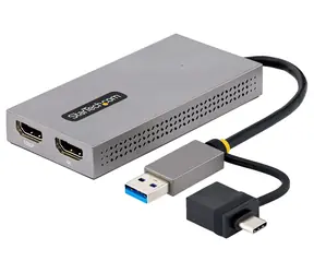 StarTech adaptér USB-A/C na 2x HDMI šedá / Adaptér / 1x 4K 30Hz / 1x 1080p 60Hz / USB-A a USB-C