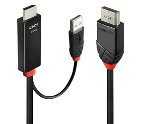 Lindy černá/červená / Adaptér / HDMI - DisplayPort / 4K 60Hz / 2 m