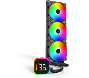 Montech HyperFlow Digital 360 černá / Komplet vodního chlazení / 3x 120 mm / ARGB / LED displej / AMD + Intel