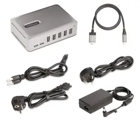 StarTech stříbrná / USB-C hub / 7 portů / USB 3.2 Gen 2 / napájecí adaptér / 1 m kabel