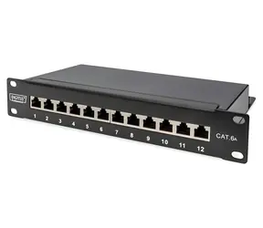 Digitus DN-91612S-EA / Patch panel / 10" / 12x RJ-45 / Cat.6a stíněný / 1U / černá