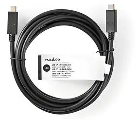 Nedis USB-C - USB-C černá / Datový kabel / USB 3.2 Gen 2 / 10 Gbps / 15 W / 1 m