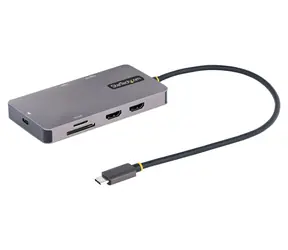 StarTech USB-C Multiport adaptér šedá / USB-C na 2x HDMI / 4K 60Hz / USB-A / Ethernet / čtečka karet