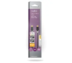 Nedis antracitová / Kabel USB-C (M) - USB-C (M) / 60 W / 4K 60Hz / 5 Gbps / 1 m