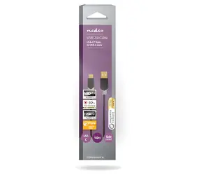 Nedis USB-A - USB-C 60W antracitová / Kabel USB / USB 2.0 / 480 Mbps / Pozlacené konektory / 1 m