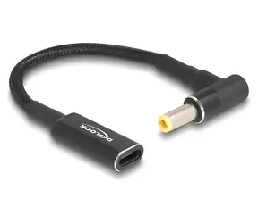 Delock 19,5V USB-C černá / Napájecí adaptér pro notebook / 90° / 3A / 0,15 m / USB Power Delivery