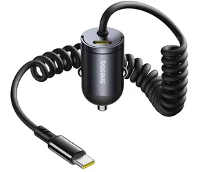 Baseus USB-C 30W černá / Autonabíječka / vestavěný spirálový kabel