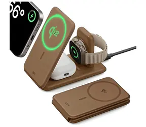 ESR Travel 3v1 hnědá / Skládací cestovní nabíječka / Qi2 / pro telefon, hodinky a sluchátka