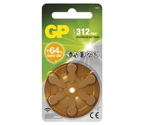 GP ZA312 (7002ZD, PR41) 6 ks / Baterie do naslouchadel / 1,45V / 170 mAh / ZnAir