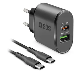 SBS černá / Cestovní nabíjecí sada / USB-A a USB-C / PD 20 W
