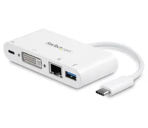 StarTech Multiport adaptér USB-C na DVI, RJ45 a USB-A bílá / Adaptér / DVI-I / RJ45 Ethernet / USB-A 3.2