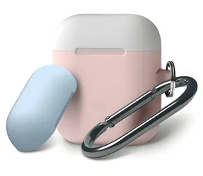 Elago Airpods Silicone Duo Hang Case růžová/bílá, pastelově modrá / Pouzdro / silikonové / 2 ks / s poutkem na zavěšení