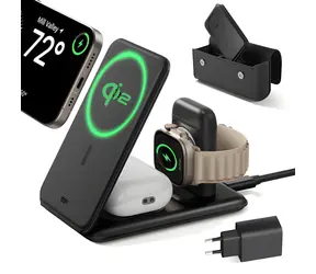 ESR Travel 3v1 černá / Skládací cestovní nabíječka / Qi2 / pro telefon, hodinky a sluchátka