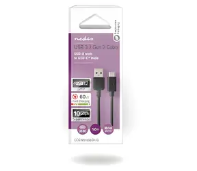 Nedis USB-A - USB-C černá / USB kabel / USB 3.2 Gen 2 / 60 W / 10 Gbps / 1 m