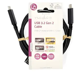 Nedis 1 m antracit / USB-C kabel / USB 3.2 Gen 2 / 240 W / 8K/30Hz / 20 Gbps
