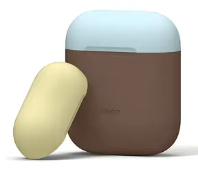 Elago AirPods Silicone Duo Case tmavě hnědá/modrá, žlutá / Silikonové pouzdro / 2 ks / pro Apple AirPods