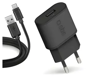 SBS černá / Cestovní nabíjecí sada / USB-A + Micro USB / 1000 mA / 100-250V