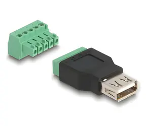 Delock USB 2.0 Typ-A (M) - Terminal Block 5-pin / Adaptér / černá, zelená / 5V / 2A