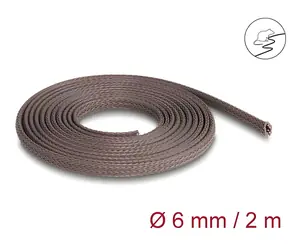 DeLock hnědý / Opletená kabelová hadice / 2 m / 6 mm / odolná hlodavcům / polyester
