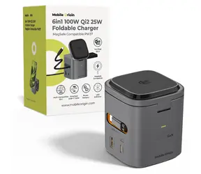 Mobile Origin PW37 6v1 Skládací nabíječka 100W Qi2 25W vesmírně šedá / Bezdrátová nabíječka / MagSafe Compatible / GaN