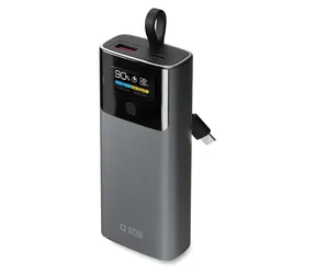 SBS 10000 mAh černá / Powerbank / Power Delivery 20 W / LCD displej / integrovaný kabel / USB-C, USB-A