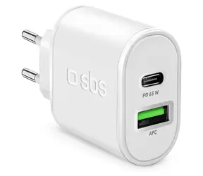 SBS bílá / Cestovní adaptér / GaN / USB-A PD 65 W / USB-A AFC 18 W