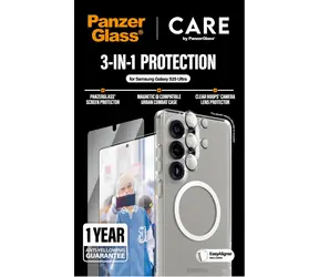 PanzerGlass CARE / Ochranné příslušenství 3v1 / Samsung Galaxy S25 Ultra / tvrzené sklo / plně nalepovací / průhledné
