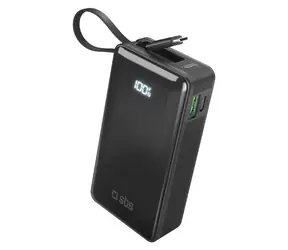 SBS 10000 mAh černá / Powerbank / 20 W / Power Delivery / LCD / integrovaný kabel / 2x USB-C/USB-A