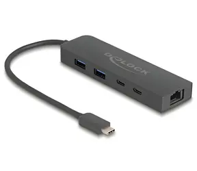 DeLock USB-C Hub 5portový černá / USB hub / 10 Gbps / 2,5G LAN / PD 85 W