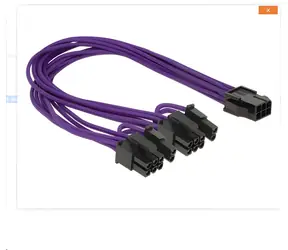 Delock PCI-E 6pin samec - 2x 8pin samice černá, fialová / Napájecí kabel / 0,3 m / textilní opletení / 18 AWG