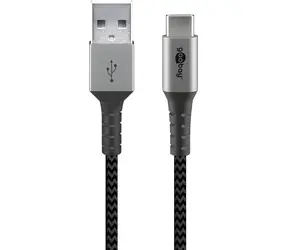 Goobay 49296 šedá/stříbrná / Datový kabel / USB-C - USB-A / textilní opletení / kovové konektory / 1 m