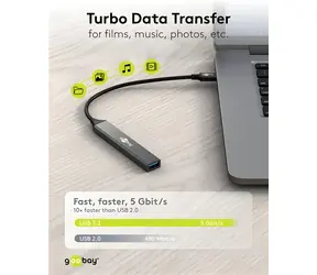 Goobay 74460 světle šedá / USB hub / 5 portů / USB-C na USB-C/USB-A / 5 Gbit/s