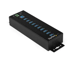 StarTech USB 3.0 Hub 10 portů / USB hub / Kovový / DIN lišta / Napájecí adaptér / Ochrana proti přepětí
