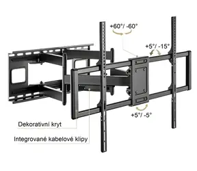 Brateck LPA77-696 černá mat / Výsuvný nástěnný držák TV 60"-120" / nosnost 120 kg / VESA 900x600